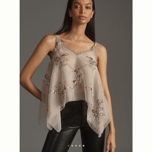 NWT Anthropologie Let Me Be Embellished Hanky Hem Top Size XL